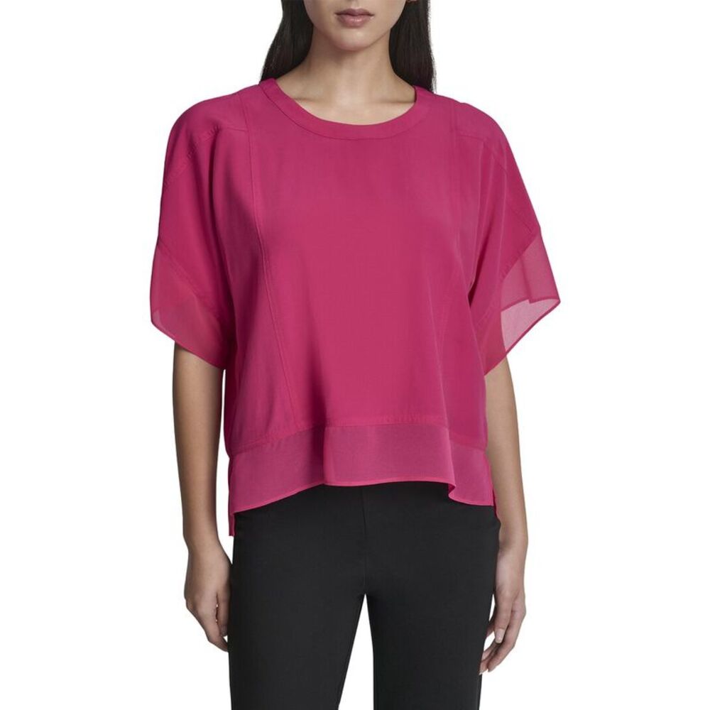 Dkny Womens  Dolman Sleeve Mix Media Top